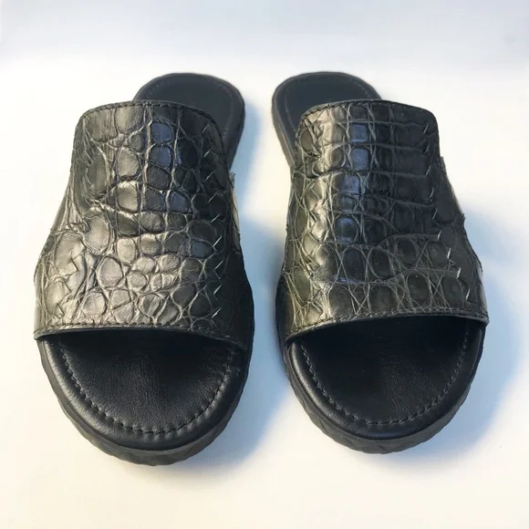 BOTTEGA VENETA SUNDAY FLAT SLIPPER GREENISH CROCODILE LEATHER OPEN TOE MEN'S 42